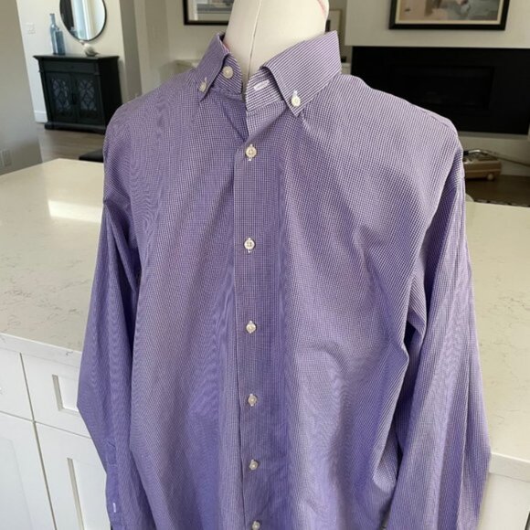 Ben Sherman LS Button Down Oxford Collar Check Print Shirt Purple White Sz 165 - Picture 3 of 15